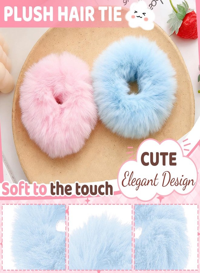 OLLBIT 4PCS Pom-Pom Hair Ties Hot Pink Scrunchie Furry Faux Rabbit Fur Fuzzy Scrunchies Fluffy Ponytail Holders Hot Pink Hair Accessories for Girls Women (Pink) - Image 3